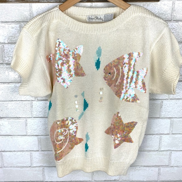 Marisa Christina Sweaters - Marisa Christina Vintage star Fish shells sequin sweater